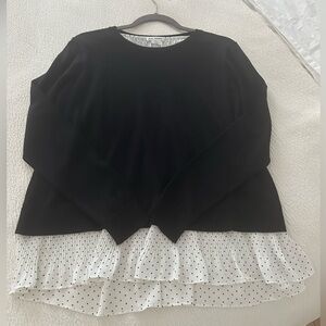 Club Monaco 100% wool sweater + Black and White Polka Dot Layered shirt size M